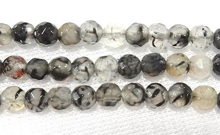 PandaHall Dragon Veins Agate Beads Strands, Faceted, Round, Gray, 8mm Dragon Veins Agate Round Gray