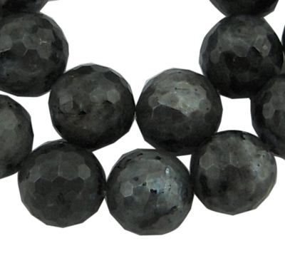PandaHall Gemstone Beads Strands, Labradorite, Natural, Faceted Round, Black, about 12mm in diameter, hole: 1mm, 33 pcs/strand, 15"...