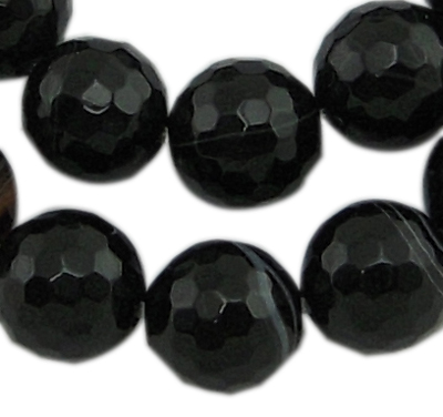 PandaHall Gemstone Beads Strands, Natural Agate, Natural, Faceted Round, Dyed, Black, about 8mm in diameter, hole: 1mm, 49 pcs/strand, 15"...