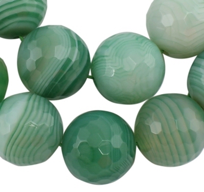 PandaHall Gemstone Beads Strand, Natural Striped Agate/Banded Agate, Natural, Faceted Round, Dyed, Green, about 8mm in diameter, hole: 1mm...