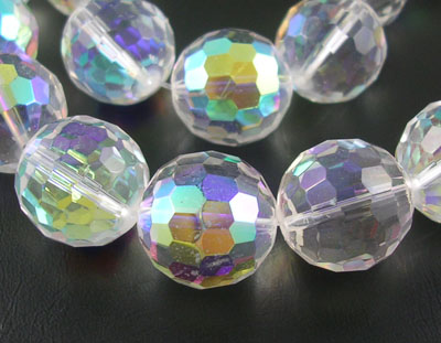 PandaHall 14" Glass Beads Strand, Faceted Round, Clear AB, AB Color Plated, hole: 1mm, 22pcs/strand Glass Round White