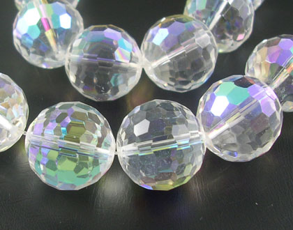 PandaHall Glass Beads Strands, Faceted, Round, Clear AB, AB Color, about 18mm in diameter, hole: about 1mm, 20pcs/strand, 14" Glass Round...