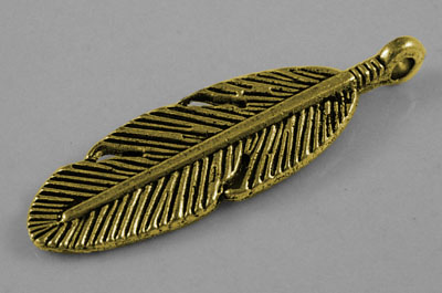 PandaHall Tibetan Style Pendants, Lead Free & Cadmium Free & Nickel Free, Feather, Antique Golden, about 9mm wide, 30mm high, 2mm thick...