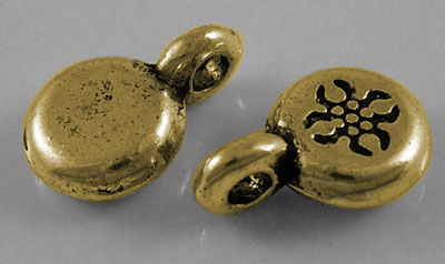 PandaHall Tibetan Style Charms, Lead Free and Cadmium Free, Flat Round, Antique Golden Color, 8mm wide, 12mm long, hole: 2mm Alloy Flat...