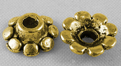 PandaHall Tibetan Style Beads Caps, Lead Free & Cadmium Free, Flower, Antique Golden, about 8mm in diameter, 3mm thick, hole: 2mm Alloy
