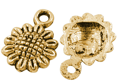 PandaHall Tibetan Silver Pendant, Lead Free and Cadmium Free, Sunflower, Antique Golden, about 12mm long, 9mm wide, 2mm thick, hole: 1mm...