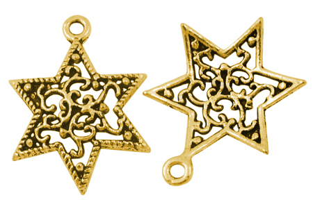 PandaHall Tibetan Silver Pendants, Star of David, Antique Golden, Lead Free and Cadmium Free, 23x18x3mm, Hole: 1.5mm Alloy Star