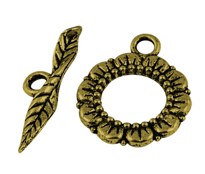 PandaHall Tibetan Style Toggle Clasps, Lead Free and Cadmium Free, Antique Golden Color, Ring: 17mm in diameter, 2mm thick, hole: 2mm, Bar...