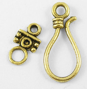 PandaHall Tibetan Style Hook and Eye Clasps, Antique Golden, Lead Free, Cadmium Free and Nickel Free, Size: clasp: 11x24mm; 14mm long, hole...