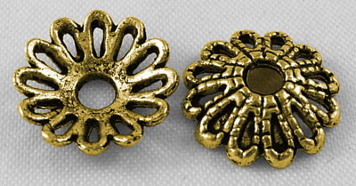 PandaHall Tibetan Style Bead Caps, Zinc Alloy Bead Caps, Antique Golden, Lead Free and Cadmium Free, Size: about 12mm in diameter, 3mm thick...