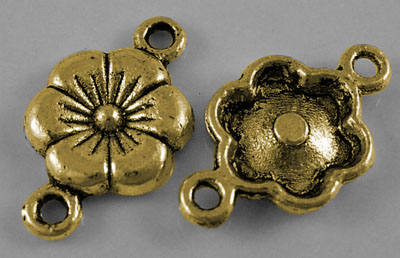 PandaHall Tibetan Style Links, Plum Blossom, Antique Golden, Lead Free and Cadmium Free, 18x10mm, Hole: 2mm Alloy Flower