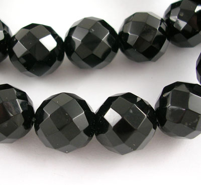 PandaHall 15" Faceted Round Black Agate Beads Strand, Size: about  14mm in diameter, hole: 1.5mm, 28pcs/strand Black Agate Round Black