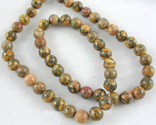 PandaHall 15~16" Round Gemstone Strand, Yellow Leopard Skin Jasper, hole: about 0.8mm Leopardskin Round Yellow