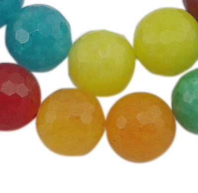 PandaHall Natural Gemstone Beads Strands, White Jade, Faceted Round, Dyed, Mixed Color, about 10mm in diameter, hole: 1mm, 38 pcs/strand...