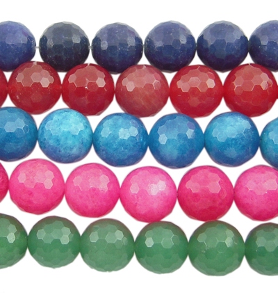 PandaHall Natural Gemstone Beads Strands, White Jade, Faceted Round, Dyed, Mixed Color, about 14mm in diameter, hole: 1mm, 28 pcs/strand...