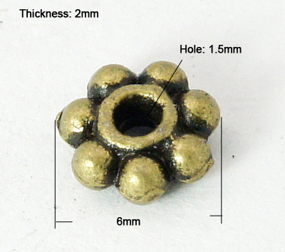 PandaHall Tibetan Silver Bead Spacers, Lead Free & Cadmium Free & Nickel Free, Snowflake, for Christmas, Antique Bronze, about 6mm long, 6mm...