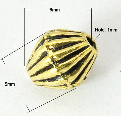 PandaHall Tibetan Silver Beads, Lead Free & Cadmium Free & Nickel Free, Antique Golden Color, Bicone, 5x6mm, hole: 1mm Alloy Bicone