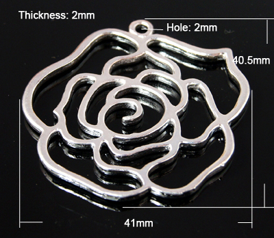 PandaHall Tibetan Silver Pendants, Lead Free, Nickel Free and Cadmium Free, Rose, Antique Silver Color, about 44mm long, 41mm wide, 2mm...