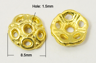 PandaHall Tibetan Silver Bead Caps, Lead Free and Cadmium Free, Golden, Size: about 8mm in diameter, 2mm thick, hole: 1.5mm Alloy