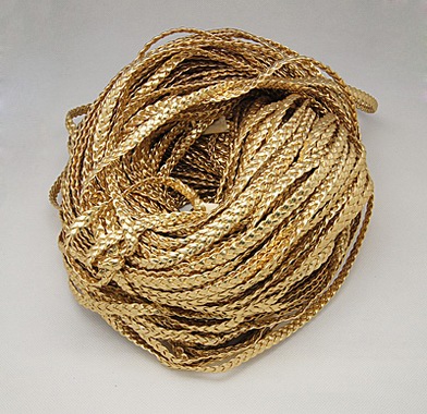 PandaHall Imitation Leather Cord, Braided, Goldenrod, Size: about 6mm wide, 2.4mm thick; about 100m/bundle Imitation Leather Braided Gold