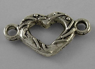 PandaHall Tibetan Style Links, Lead Free and Cadmium Free, Antique Silver, 16mm wide,8.5mm high, 2mm thick, hole: 1.5mm Alloy Heart