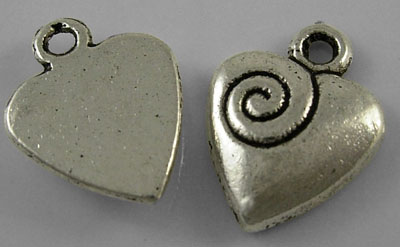 PandaHall Tibetan Style Pendant, Lead Free and Cadmium Free, Antique Silver, Heart, 14mm long, 11mm wide, 3mm thick hole: 1mm Alloy Heart