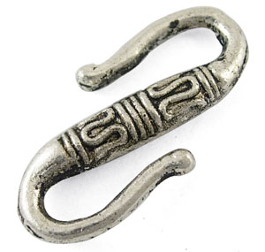 PandaHall Tibetan Style S-Hook Clasps, Lead Free and Cadmium Free, Antique Silver, about 6.5mm in diameter, 22mm long Alloy