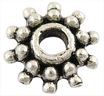 PandaHall Tibetan Silver Beads, Snowflake, for Christmas, Antique Silver, Lead Free & Cadmium Free; 8x3mm, Hole: 2.5mm Alloy Snowflake