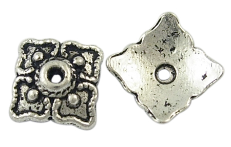 PandaHall Tibetan Style Bead Caps, Lead Free and Cadmium Free, Square, Antique Silver, about 8.5mm long, 8.5mm wide, 2mm thick, hole; 1mm...
