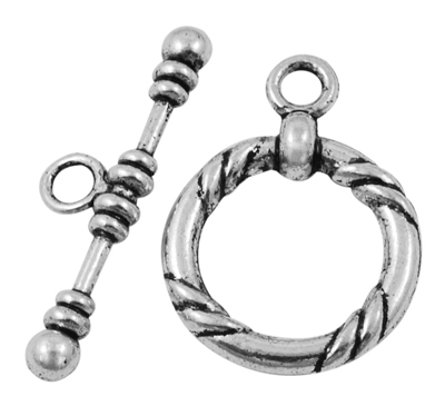 PandaHall Tibetan Silver Toggle Clasps, Lead Free and Cadmium Free, Ring, Antique Silver, about 34mm long, 4mm wide, 4mm thick, hole: 3.5mm;...