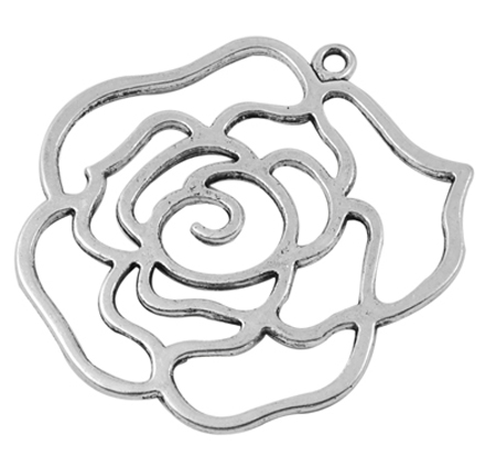 PandaHall Tibetan Style Alloy Rose Flower Big Pendants, Lead Free, Cadmium Free and Nickel Free, Antique Silver Color, about 56mm long, 54mm...