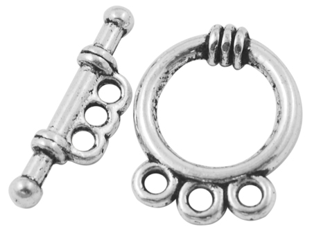 PandaHall Tibetan Silver Toggle Clasps, Ring, Lead Free & Cadmium Free & Nickel Free, Antique Silver, Ring: 18x14x3.5mm, Hole: 2mm; Bar...