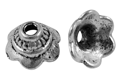 PandaHall Tibetan Style Bead Caps, Lead Free and Cadmium Free, Flower, Antique Silver, about 8mm in diameter, 5mm thick, hole: 2mm Alloy