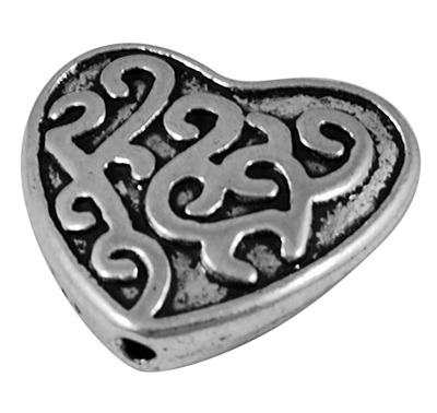 PandaHall Tibetan Style Beads, Lead Free and Cadmium Free, Antique Silver, Heart, 17x18.5x5mm, Hole: 2mm Alloy Heart