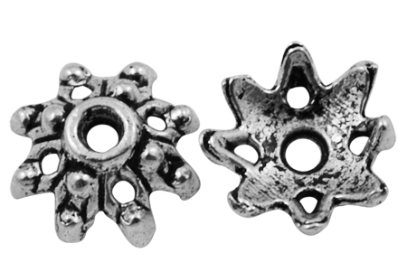 PandaHall Tibetan Style Bead Caps, Lead Free & Cadmium Free & Nickel Free, Flower, Antique Silver, about 9.5mm in diameter, 3.5mm thick...