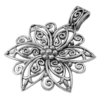 PandaHall Tibetan Style Alloy Focal Pendants, Lead Free, Nickel Free and Cadmium Free, Fancy Filigree Flower, Antique Silver, Lead Free and...