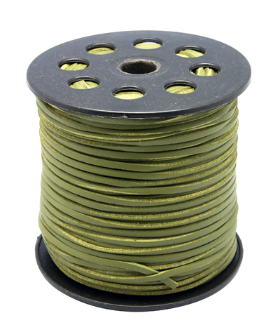 PandaHall Korean Suede Cord, Faux Suede Lace, with PU Leather, Olive, 3x1.5mm, about  100yards/roll Suede Green