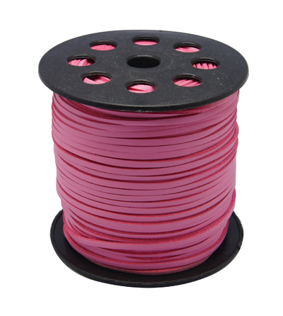 PandaHall Korean Suede Cord, Faux Suede Lace, with PU Leather, HotPink, 3x1.5mm, about  100yards/roll Suede Pink