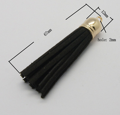 PandaHall Suede Cord Mobile Decoration, with Brass Findings, Black, Size: about 12mm wide, 67mm long, 12mm thick, hole: 2mm Suede Black