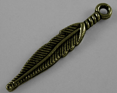 PandaHall Tibetan Style Pendants, Lead Free & Cadmium Free, Feather, Antique Bronze, about 5mm wide, 29mm long, hole: 2mm Alloy Feather