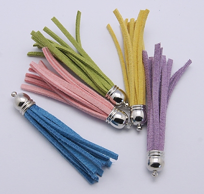 PandaHall Suede Tassels, with Platinum Color Brass Findings, Nice for DIY Earring or Cell Phone Straps Making, Mixed Color, about 10mm wide...