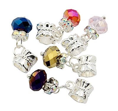 PandaHall European Dangle Beads, with Alloy, Brass and Glass Findings, Rondelle, Silver Metal Color, Mixed Color, Size: about 8mm wide, 25mm...
