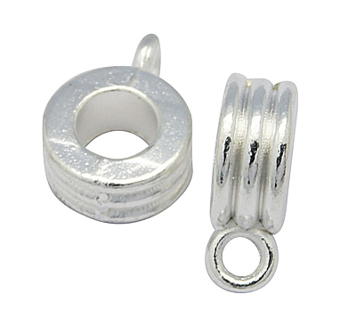 PandaHall Zinc Alloy European Hanger, Column, Silver Color, Size: about 9mm in diameter, 12mm long, 4mm thick, small hole: 2mm, big hole...