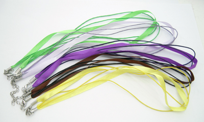 PandaHall Silk and Cotton Wax Necklace Cord, with Iron Findings, Platinum, Mixed Color, about 17" long; Silk: 7mm; Waxed Cord: 1mm Silk...