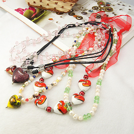 PandaHall Fashionable Necklaces, Vary in Materials and Colors, Mixed Color, 18~22" Mixed Material Multicolor