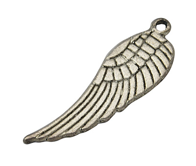 PandaHall Alloy Pendants, Wing, Antique Silver Color, Size: about 9.5mm wide, 30mm long, 1.5mm thick, hole: 1.5mm Alloy Wing