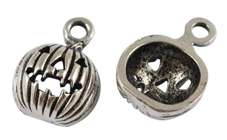 PandaHall Metal Alloy Pendants, Lead Free & Nickle Free, Halloween Pumpkin Jack O Lantern, For Jewelry Making, Antique Silver, 12mm, Hole...