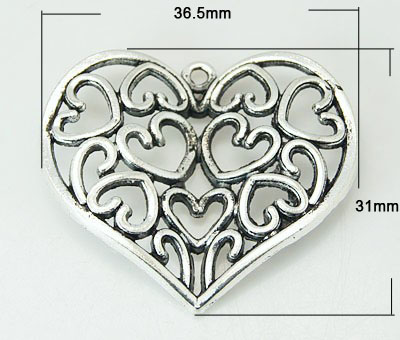 PandaHall Valentines Unique Gifts for Boyfriends Alloy Pendants, Lead Free and Nickel Free, Heart, Antique Silver, 31x36.5x5mm, Hole: 2mm...
