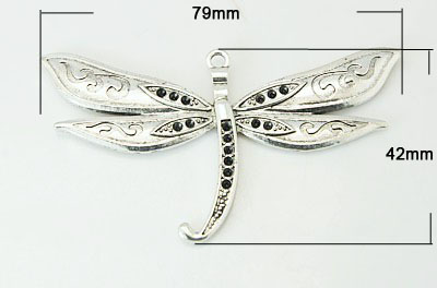 PandaHall Dragonfly Alloy Pendant Rhinestone Settings, Lead Free and Nickel Free, Dragonfly, Antique Silver, 42x79x3mm, Hole: 3mm Alloy...