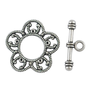 PandaHall Alloy Toggle Clasps, Lead Free and Cadmium Free and Nickel Free, Antique Silver, Flower: 26x25x2mm, Bar: 24x9x4mm, Hole: 3mm Alloy...